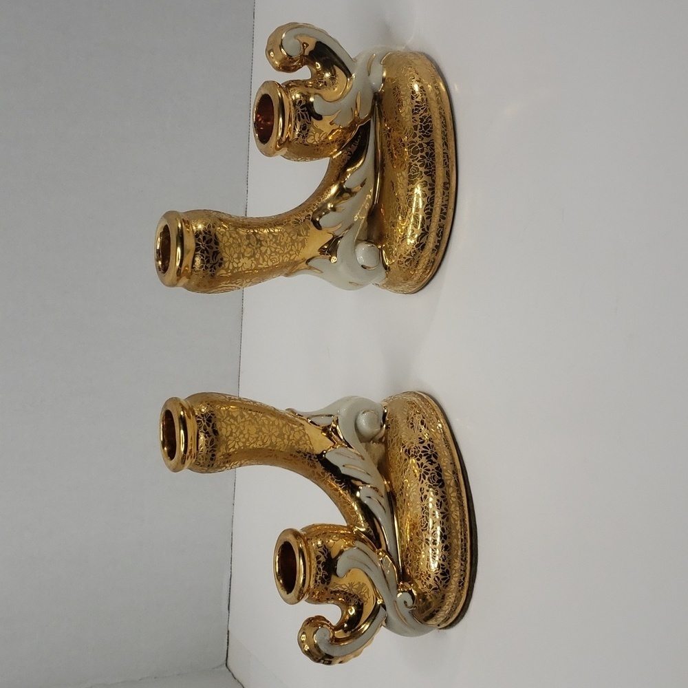 2 LeMieux 24 Karat hand decorated candle holders
